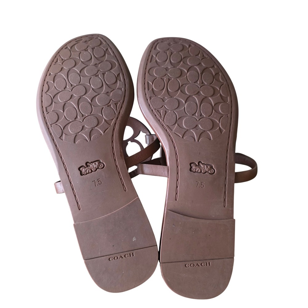 Coach Jaci Womens Brown Leather Logo Medallion Thong Flat Sandals Size 7.5 - Picture 3 of 6